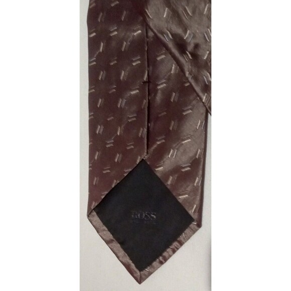 Hugo Boss 100% Silk Men's Neck Tie Rust Brown Colors With Small Lines Print EUC - Picture 4 of 5
